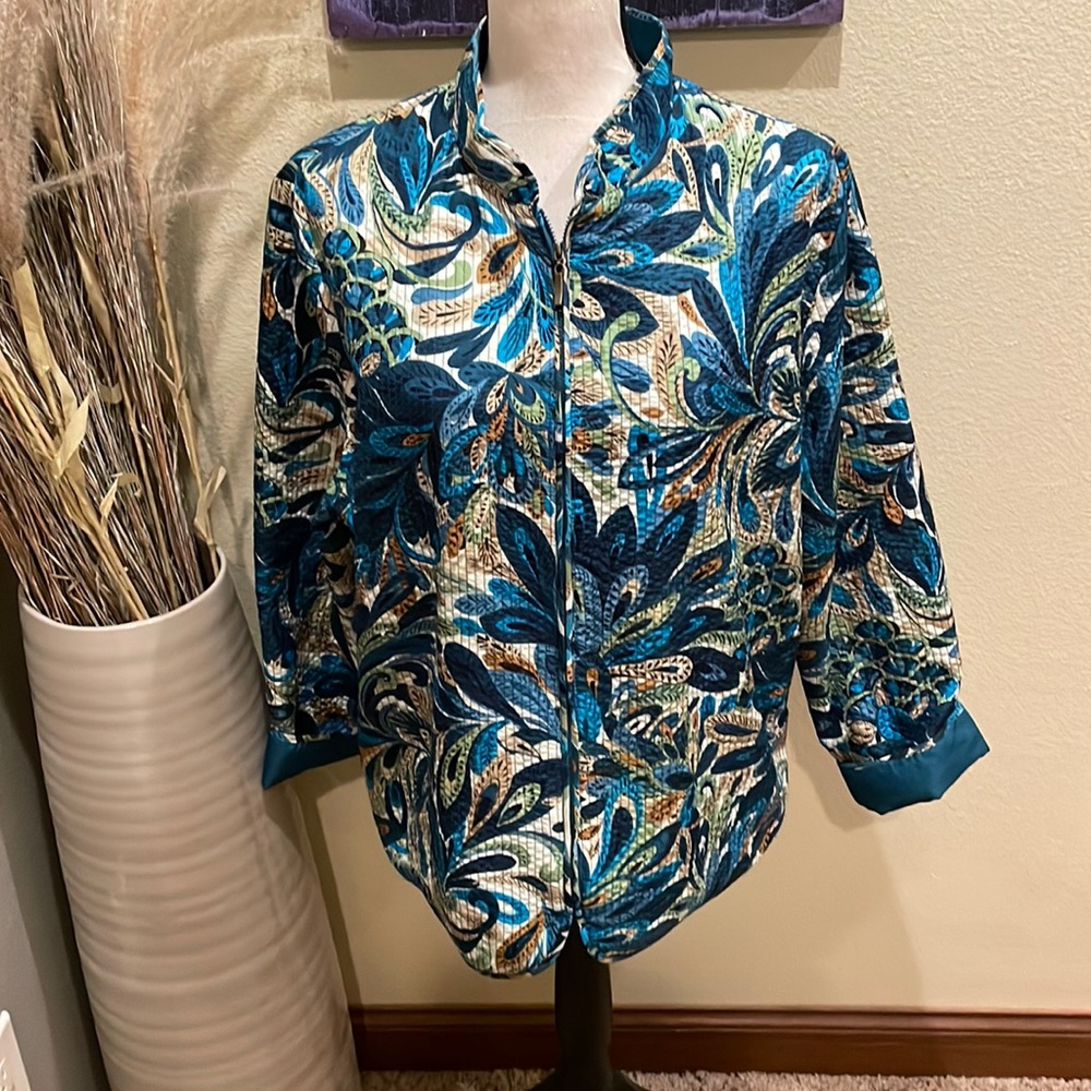 Vintage Quilted Patchwork Peacock Feather Floral Quilt Coat Jacket Size XL